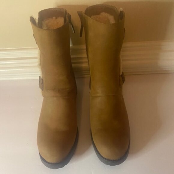 UGG NIELS WATER RESISTAN WOMEN BOOTS LEATHER CHESTNUT Size 11 - Picture 1 of 13